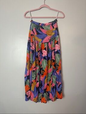 Floral Maxi Skirt in Multicolor Leaves Print